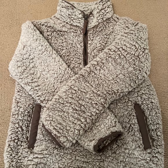Altar'd State Teddy Bear Fleece Jacket Quarter Zip Pullover Medium Cream Brown - Picture 1 of 3